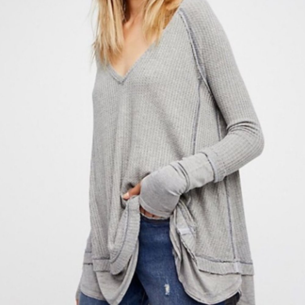 Free People Gray Thermal Top, Size Small